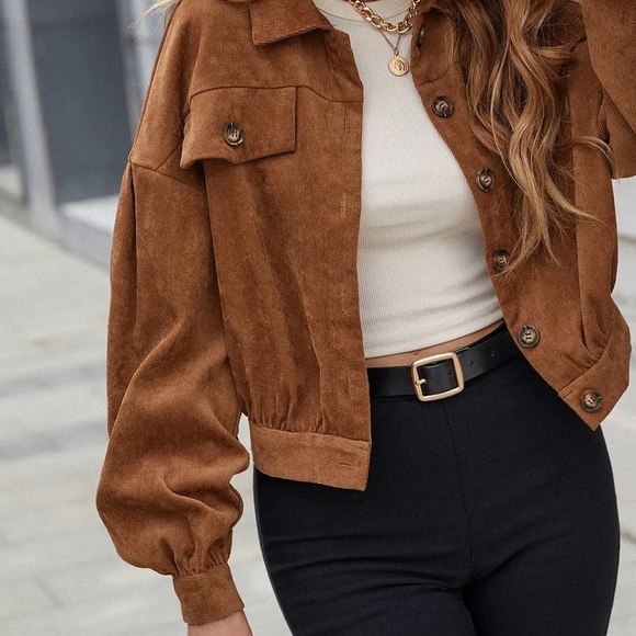 corduroy crop brown jacket - Picture 6 of 7